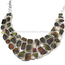 Natural Ammolite And Ethiopian Opal Gemstone 925 Sterling Silver Necklace